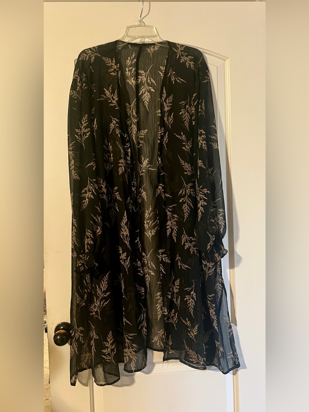 Black Floral Sheer Duster with Delicate Beige Print